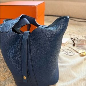 Hermes Deep Blue Leather Tote
